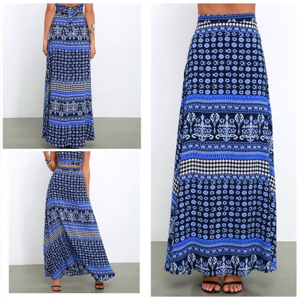 Lulu's Navy and White Patterned Maxi Skirt